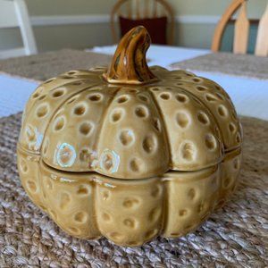 Ceramic Harvest Gold Colored Pumpkin w/Lid